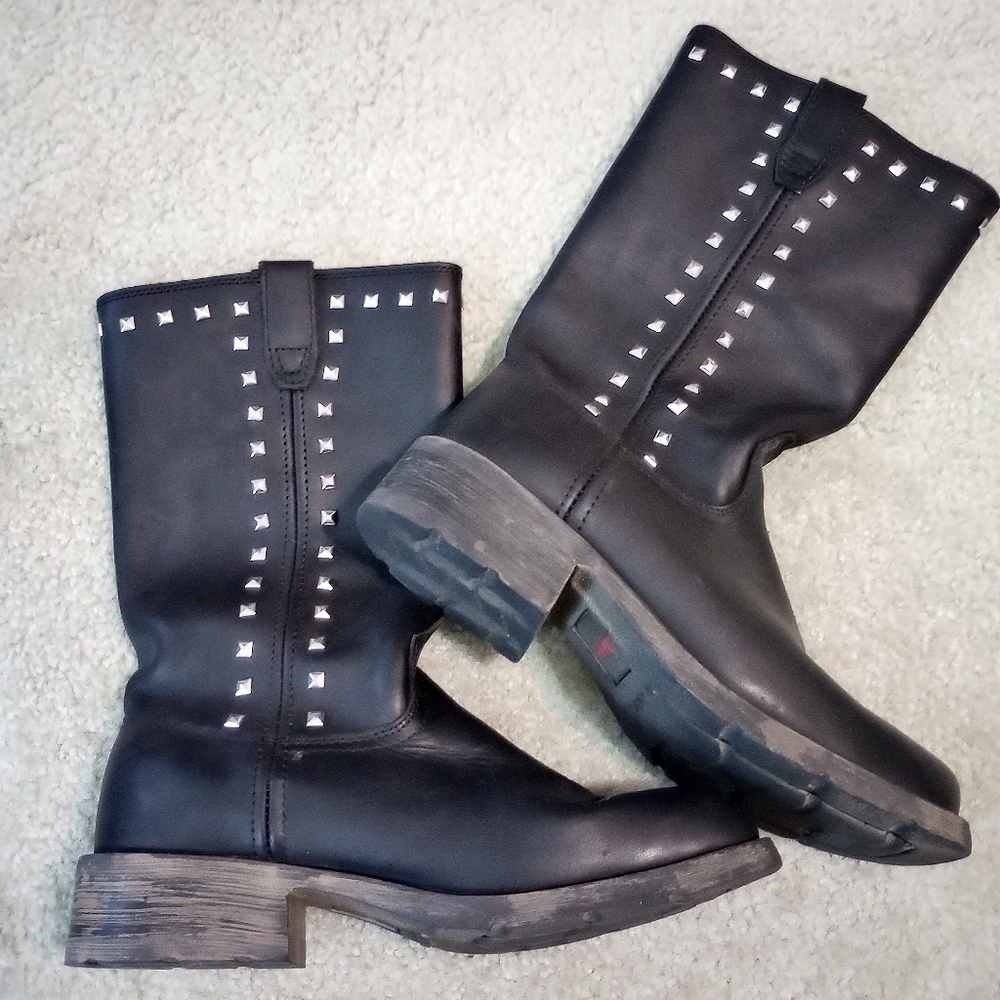 Sz 8.5 Black Moto Dingo Studded Boots without boot straps